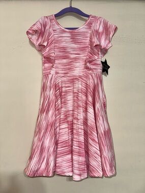 Pixielane NWT Size 6 Girls' Pink Swirl Fit & Flair Dress with Flutter Sleeves